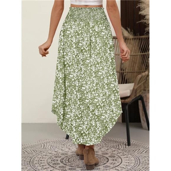 Women's Maxi Skirts Summer Boho Floral Floral Green - Picture 5 of 6